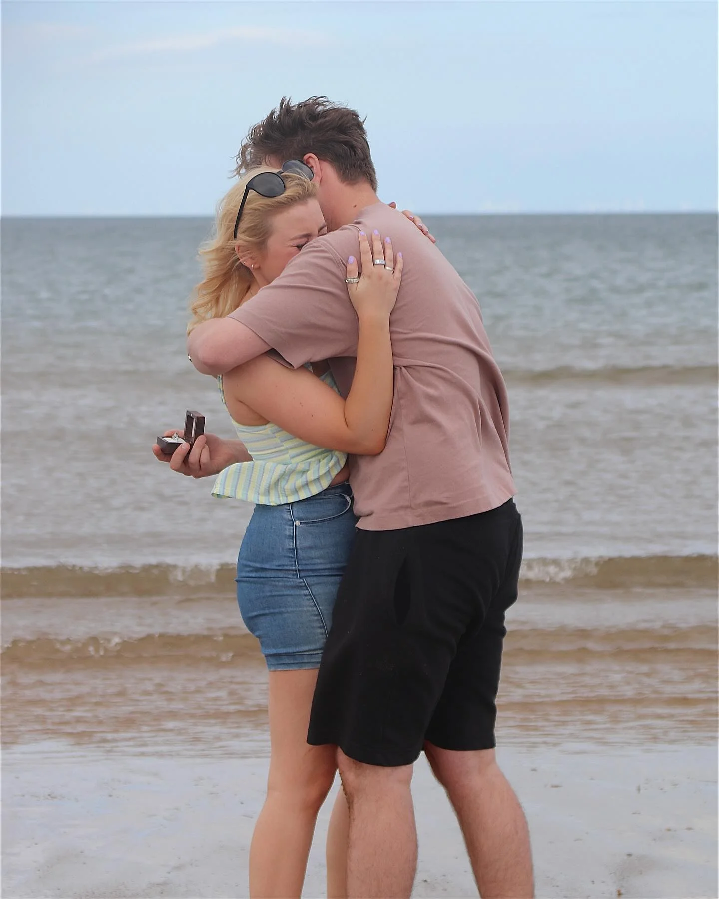 Beautiful celebration moment after proposal acceptance