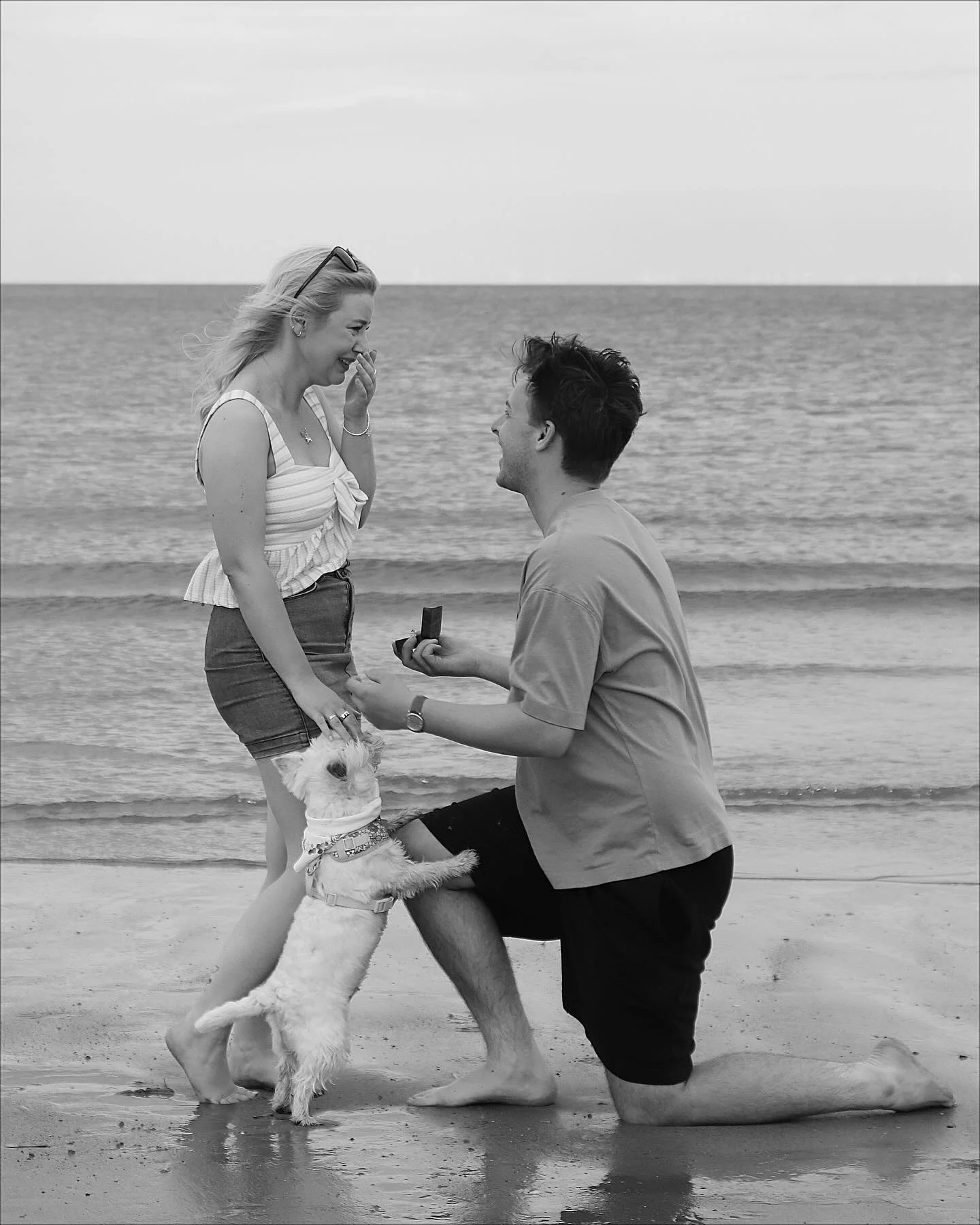 Romantic proposal moment captured in natural light